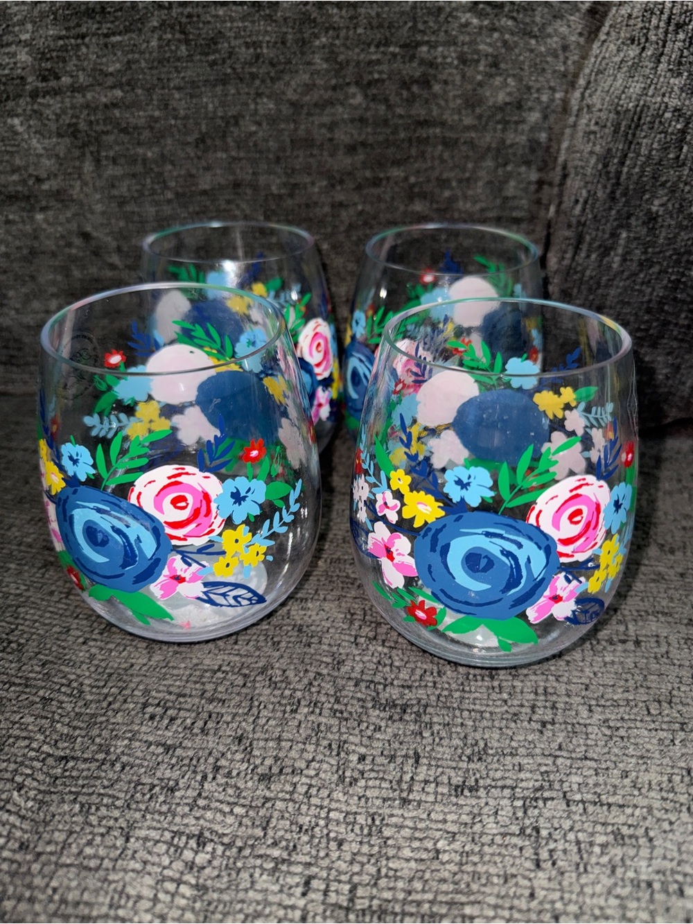 Pioneer Woman 4 Stemless Wine Glass Acrylic Floral Design